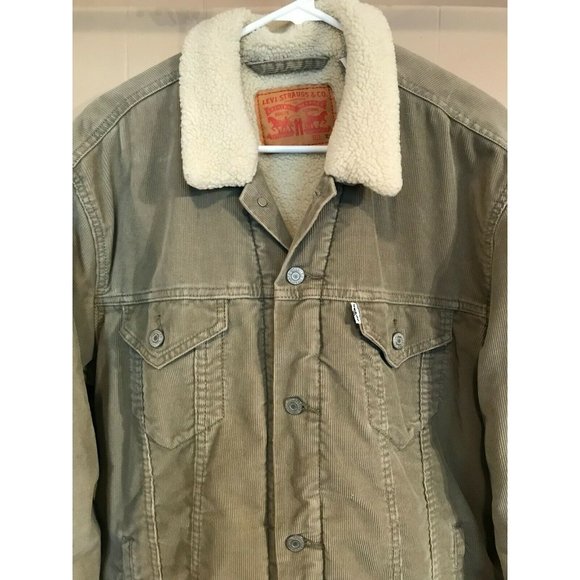 Levi's Other - Levis Khaki Tan Corduroy Jacket Coat Sherpa Lined Mens Size XL